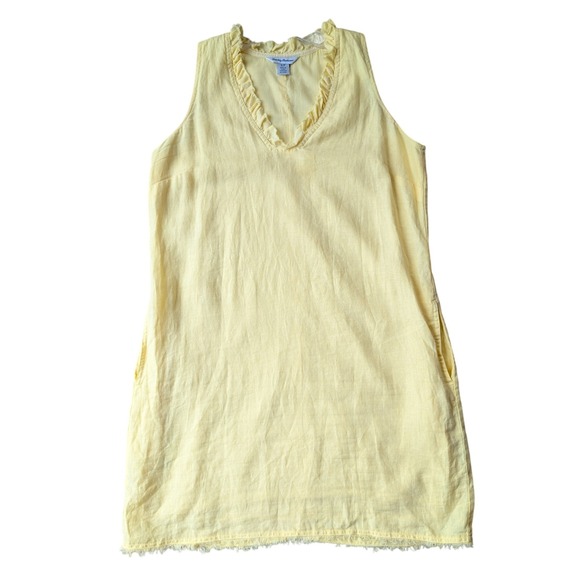 Tommy Bahama Dresses & Skirts - Tommy‎ Bahama Women's Yellow Linen Ruffle V Neck Sleeveless Casual Dress S/P